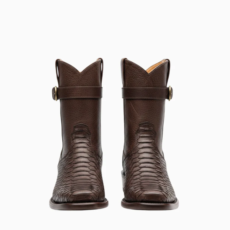 Python Pattern Buckle Strap Cowboy Boots - Image 4