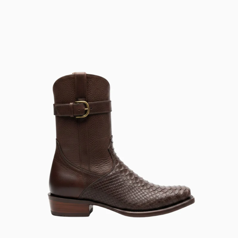 Python Pattern Buckle Strap Cowboy Boots - Image 3