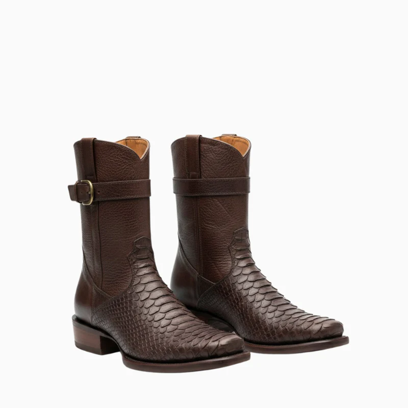 Python Pattern Buckle Strap Cowboy Boots - Image 2