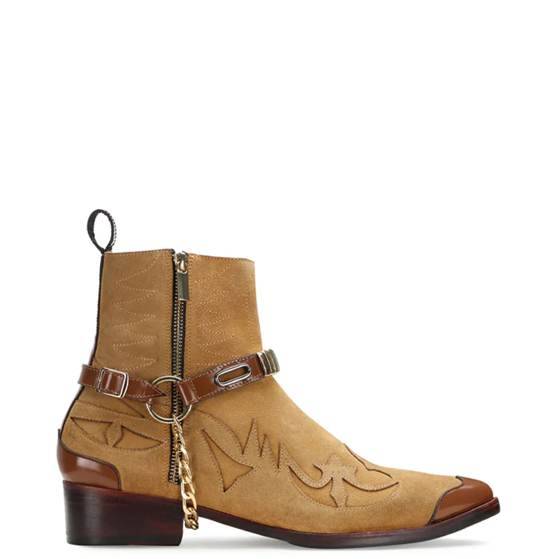 Luxury Premium Leather Side Zipper Boots With Chain Buckle - Image 2