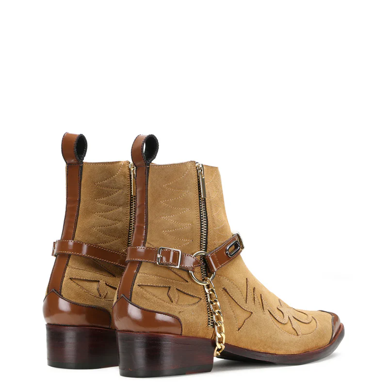 Luxury Premium Leather Side Zipper Boots With Chain Buckle - Image 4